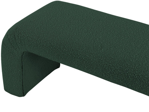 Boucle Fabric Upholstered Bench with Rich Green Boucle Fabric, Curved Contemporary Design, 52" W x 15.5" D x 17.5" H, Green