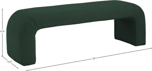 Boucle Fabric Upholstered Bench with Rich Green Boucle Fabric, Curved Contemporary Design, 52" W x 15.5" D x 17.5" H, Green