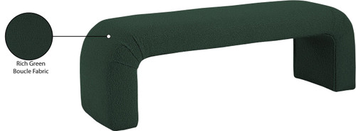 Boucle Fabric Upholstered Bench with Rich Green Boucle Fabric, Curved Contemporary Design, 52" W x 15.5" D x 17.5" H, Green