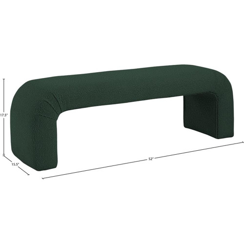 Boucle Fabric Upholstered Bench with Rich Green Boucle Fabric, Curved Contemporary Design, 52" W x 15.5" D x 17.5" H, Green