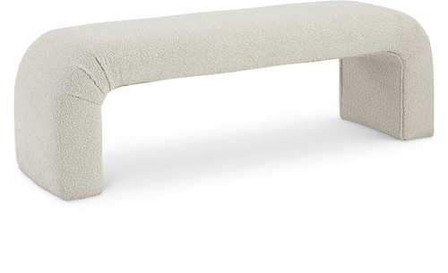 Boucle Fabric Upholstered Bench with Rich Cream Boucle Fabric, Curved Contemporary Design, 52" W x 15.5" D x 17.5" H, Cream