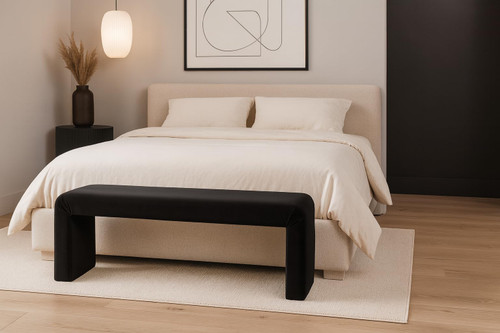 Velvet Upholstered Bench, 53" W x 14.75" D x 18.25" H, Black