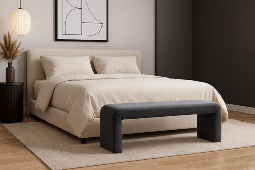 Velvet Upholstered Bench, 53" W x 14.75" D x 18.25" H, Grey