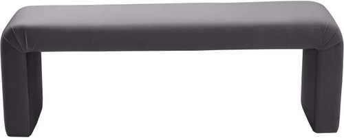 Velvet Upholstered Bench, 53" W x 14.75" D x 18.25" H, Grey
