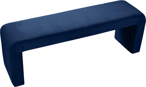 Velvet Upholstered Bench, 53" W x 14.75" D x 18.25" H, Navy