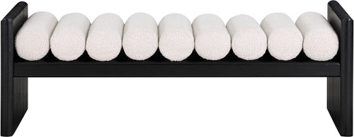 Bench with Solid Wood Rich Black Finish, Luxurious Cream Boucle Fabric, 52" W x 19" D x 18" H, Cream