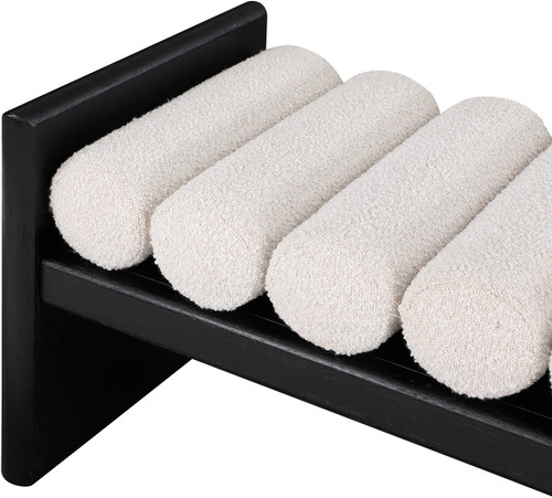 Bench with Solid Wood Rich Black Finish, Luxurious Cream Boucle Fabric, 52" W x 19" D x 18" H, Cream