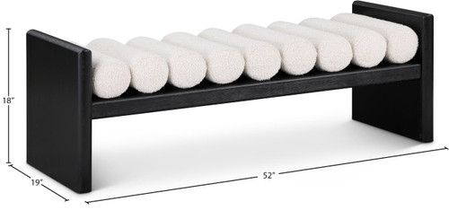 Bench with Solid Wood Rich Black Finish, Luxurious Cream Boucle Fabric, 52" W x 19" D x 18" H, Cream