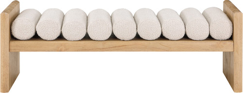 Bench with Solid Wood Rich Natural Finish, Luxurious Cream Boucle Fabric, 52" W x 19" D x 18" H, Cream