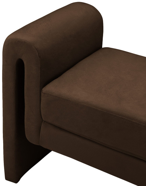 Velvet Upholstered Bench with Soft Brown Velvet and Curved Arms, 31" W x 17" D x 24.5" H, Brown