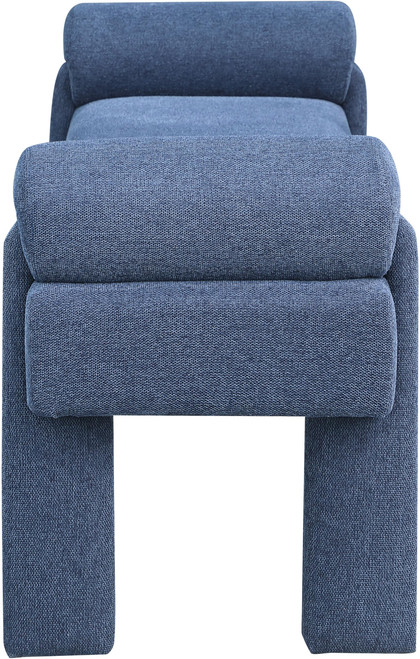 Upholstered Bench with Soft Navy Fabric, Rounded Pillow Arms, 55" W x 19.5" D x 23.5" H, Navy