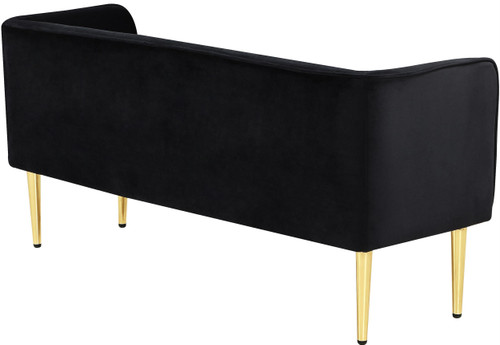 Velvet Upholstered Bench with Sturdy Metal Legs in Gold Finish, 52" W x 19" D x 24" H, Black
