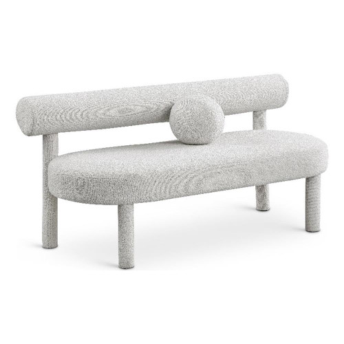 Boucle Fabric Upholstered Bench with Rich Cream Boucle Fabric, Solid Wood Frame, 59" W x 26" D x 28.5" H, Cream