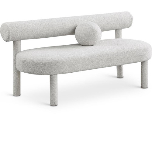 Boucle Fabric Upholstered Bench with Rich Cream Boucle Fabric, Solid Wood Frame, 59" W x 26" D x 28.5" H, Cream
