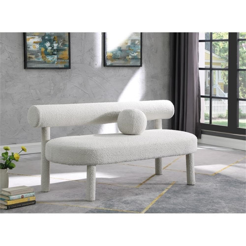 Boucle Fabric Upholstered Bench with Rich Cream Boucle Fabric, Solid Wood Frame, 59" W x 26" D x 28.5" H, Cream