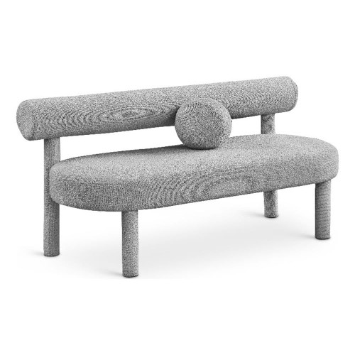 Boucle Fabric Upholstered Bench with Rich Grey Boucle Fabric, Solid Wood Frame, 59" W x 26" D x 28.5" H, Grey