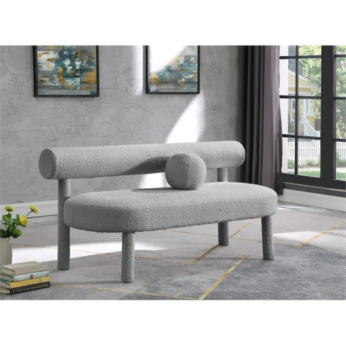 Boucle Fabric Upholstered Bench with Rich Grey Boucle Fabric, Solid Wood Frame, 59" W x 26" D x 28.5" H, Grey