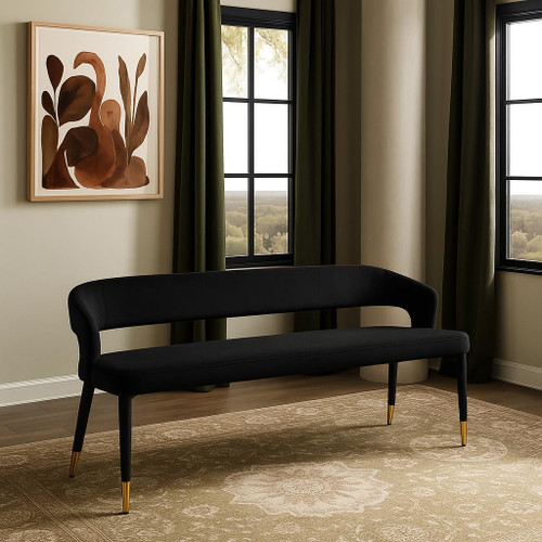 Upholstered Rounded Back Bench, Black, 58.5" W x 21" D x 30" H
