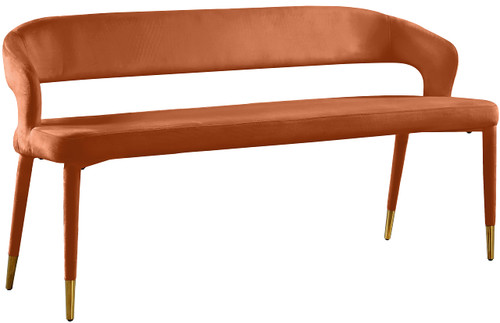 Upholstered Rounded Back Bench, Cognac, 58.5" W x 21" D x 30" H