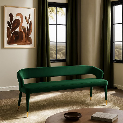 Upholstered Rounded Back Bench, Green, 58.5" W x 21" D x 30" H