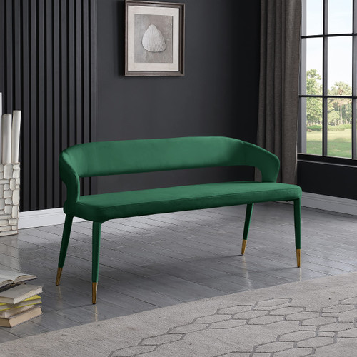 Upholstered Rounded Back Bench, Green, 58.5" W x 21" D x 30" H
