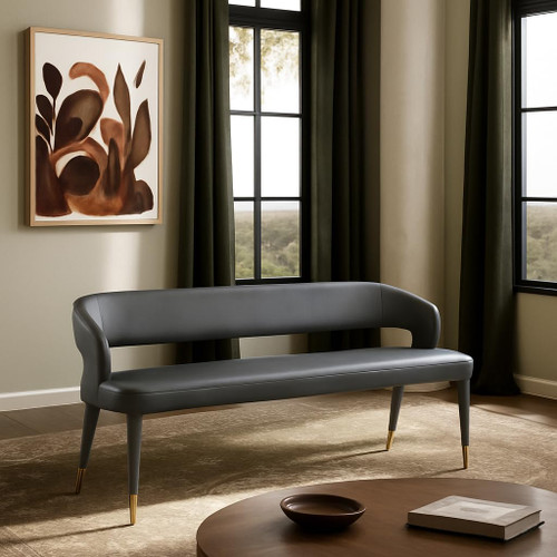 Upholstered Rounded Back Bench, Gray, 58.5" W x 21" D x 30" H