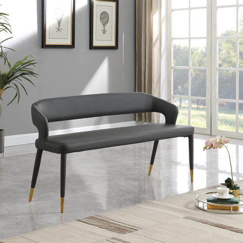 Upholstered Rounded Back Bench, Gray, 58.5" W x 21" D x 30" H