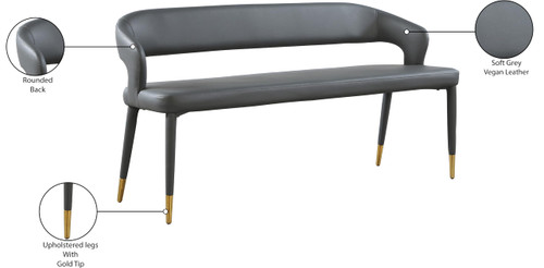 Upholstered Rounded Back Bench, Gray, 58.5" W x 21" D x 30" H