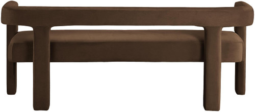 Velvet Upholstered Bench with Soft Brown Velvet, 66.5" W x 21" D x 27" H, Brown