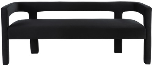Velvet Upholstered Bench with Soft Black Velvet, 66.5" W x 21" D x 27" H, Black