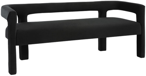 Velvet Upholstered Bench with Soft Black Velvet, 66.5" W x 21" D x 27" H, Black