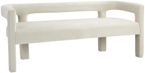 Velvet Upholstered Bench with Soft Cream Velvet, 66.5" W x 21" D x 27" H, Cream