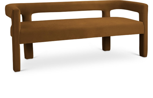 Velvet Upholstered Bench with Soft Saddle Colored Velvet, 66.5" W x 21" D x 27" H, Saddle