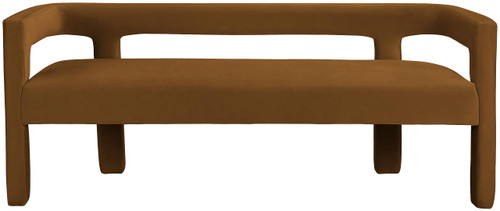 Velvet Upholstered Bench with Soft Saddle Colored Velvet, 66.5" W x 21" D x 27" H, Saddle