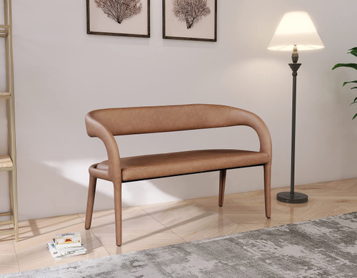 Vegan Leather Upholstered Bench with Rounded Back, 51.5" W x 22" D x 31" H, Brown