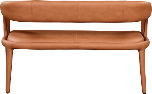 Vegan Leather Upholstered Bench with Rounded Back, 51.5" W x 22" D x 31" H, Cognac