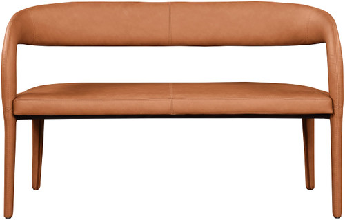 Vegan Leather Upholstered Bench with Rounded Back, 51.5" W x 22" D x 31" H, Cognac
