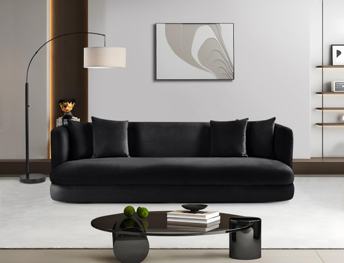Sofa with Ultra Luxe Black 460 GSM Velvet, Solid Wood Frame, 93.5" W x 36" D x 30" H, Black