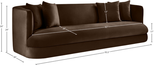 Sofa with Ultra Luxe Brown 460 GSM Velvet, Solid Wood Frame, 93.5" W x 36" D x 30" H, Brown
