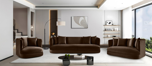 Sofa with Ultra Luxe Brown 460 GSM Velvet, Solid Wood Frame, 93.5" W x 36" D x 30" H, Brown