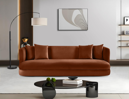 Sofa with Ultra Luxe Cognac 460 GSM Velvet, Solid Wood Frame, 93.5" W x 36" D x 30" H, Cognac