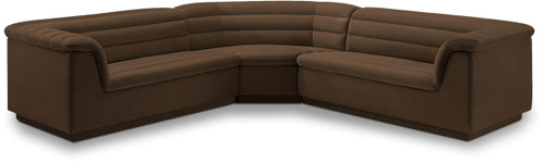 Modular Sectional with Soft Brown Velvet Fabric, Deep Channel Tufting, Curved Arms, 148" W x 80" D x 28" H, Brown