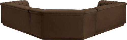 Modular Sectional with Soft Brown Velvet Fabric, Deep Channel Tufting, Curved Arms, 148" W x 80" D x 28" H, Brown