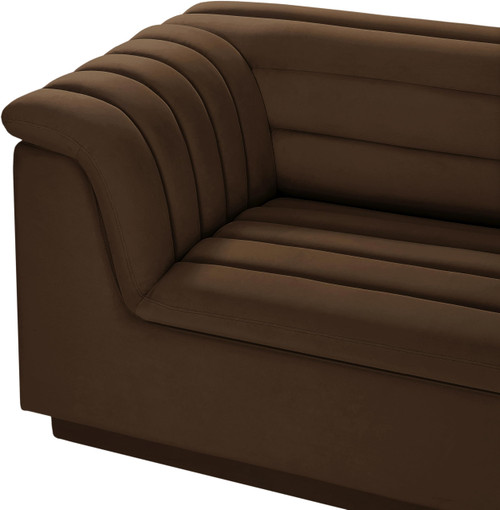 Modular Sectional with Soft Brown Velvet Fabric, Deep Channel Tufting, Curved Arms, 148" W x 80" D x 28" H, Brown