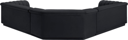 Modular Sectional with Soft Black Velvet Fabric, Deep Channel Tufting, Curved Arms, 148" W x 80" D x 28" H, Black