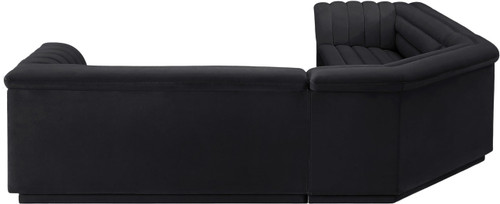Modular Sectional with Soft Black Velvet Fabric, Deep Channel Tufting, Curved Arms, 148" W x 80" D x 28" H, Black