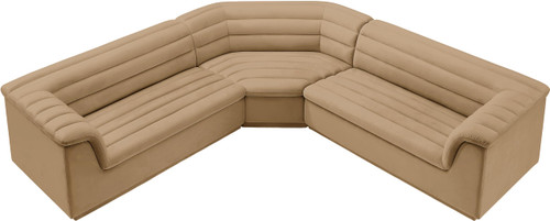 Modular Sectional with Soft Camel Velvet Fabric, Deep Channel Tufting, Curved Arms, 148" W x 80" D x 28" H, Camel