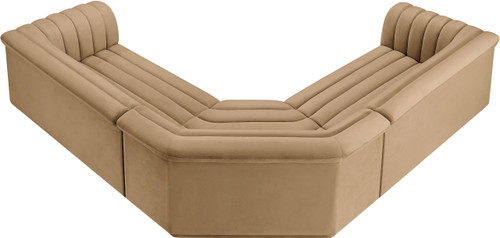 Modular Sectional with Soft Camel Velvet Fabric, Deep Channel Tufting, Curved Arms, 148" W x 80" D x 28" H, Camel
