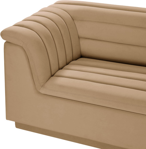 Modular Sectional with Soft Camel Velvet Fabric, Deep Channel Tufting, Curved Arms, 148" W x 80" D x 28" H, Camel