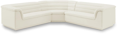 Modular Sectional with Soft Cream Velvet Fabric, Deep Channel Tufting, Curved Arms, 148" W x 80" D x 28" H, Cream
